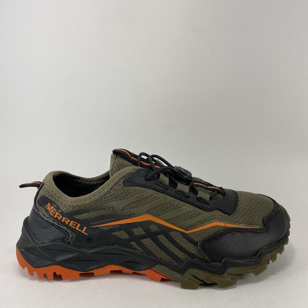 Merrell Hydro Run Olive Black Orange Trail Shoes Boys Size 3, Slip On Bungee
